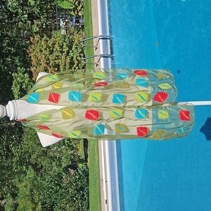 Scarf Handcrafted Wool and Silk NWT 69"x12" Greens Turquoise Red Beautiful!